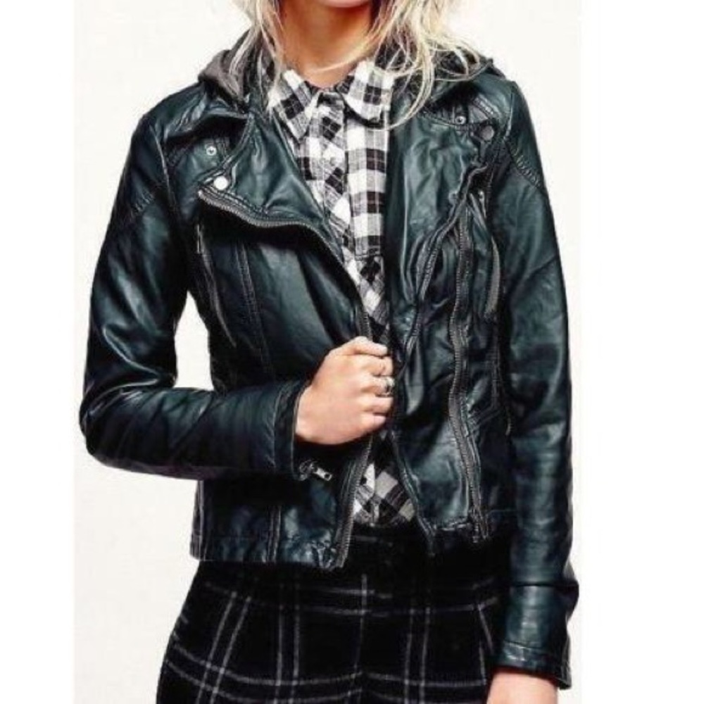 Free People Vegan Leather Hooded Jacket